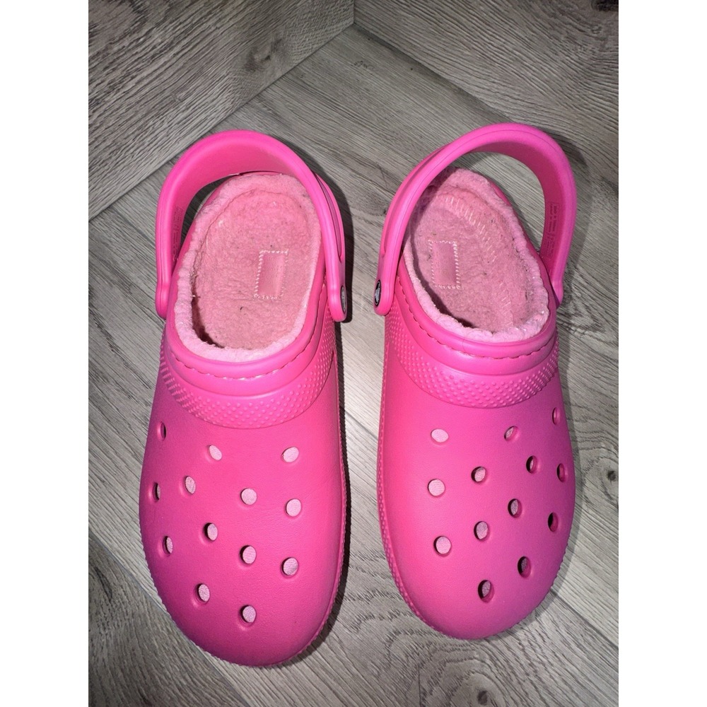 Crocs Pink Matching Fleece Lined Women 8 ~ Mens 6 Slides Slippers